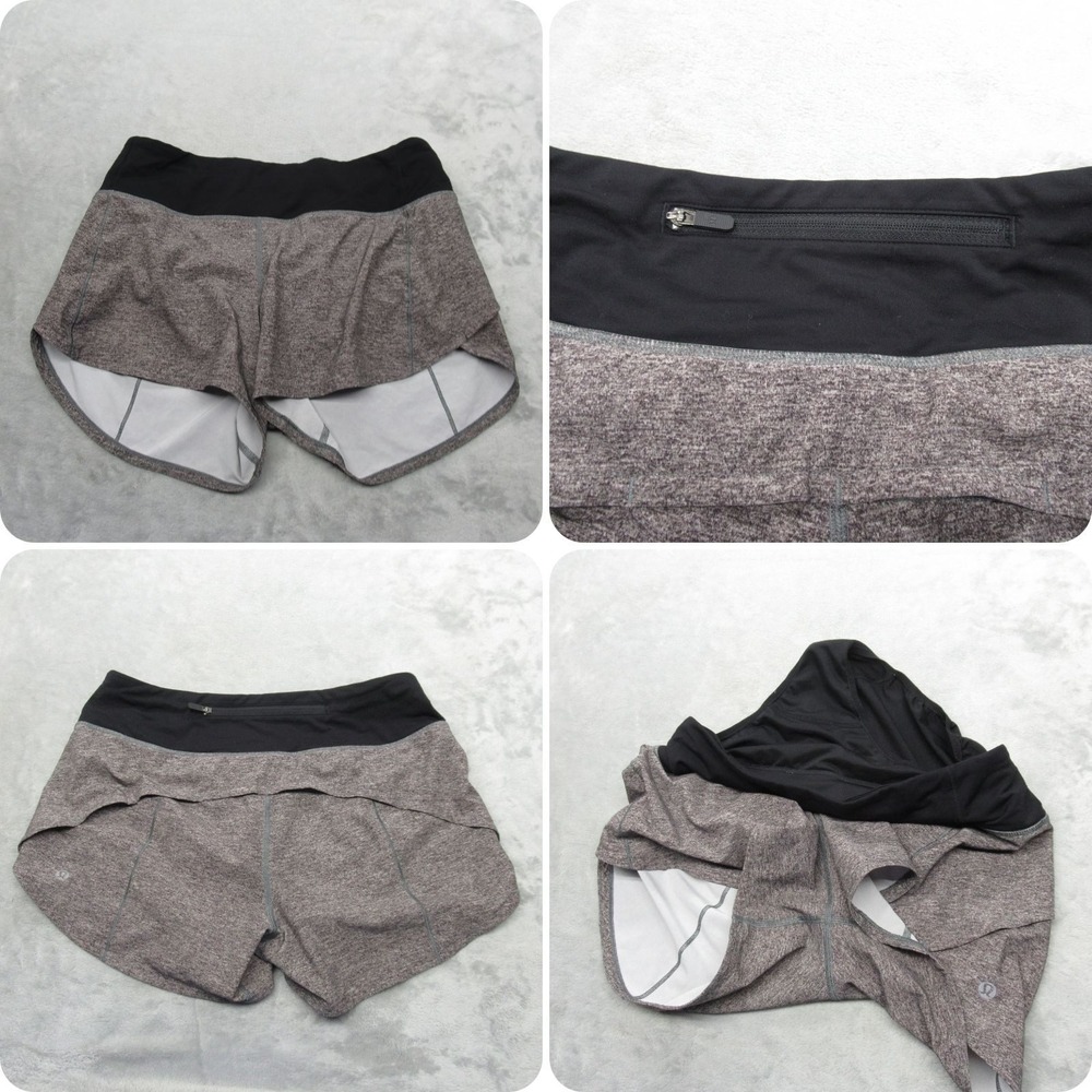 Lululemon Short Womens 6 Gray Drawcord Waist Lined Zip Pocket Running Speed Up